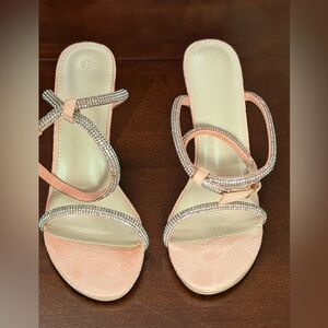 Contigo Peach Rhinestone Strappy Heels
